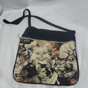 Vintage Cat Tapestry Shoulder Bag Multicolor Casual Tote Handmade